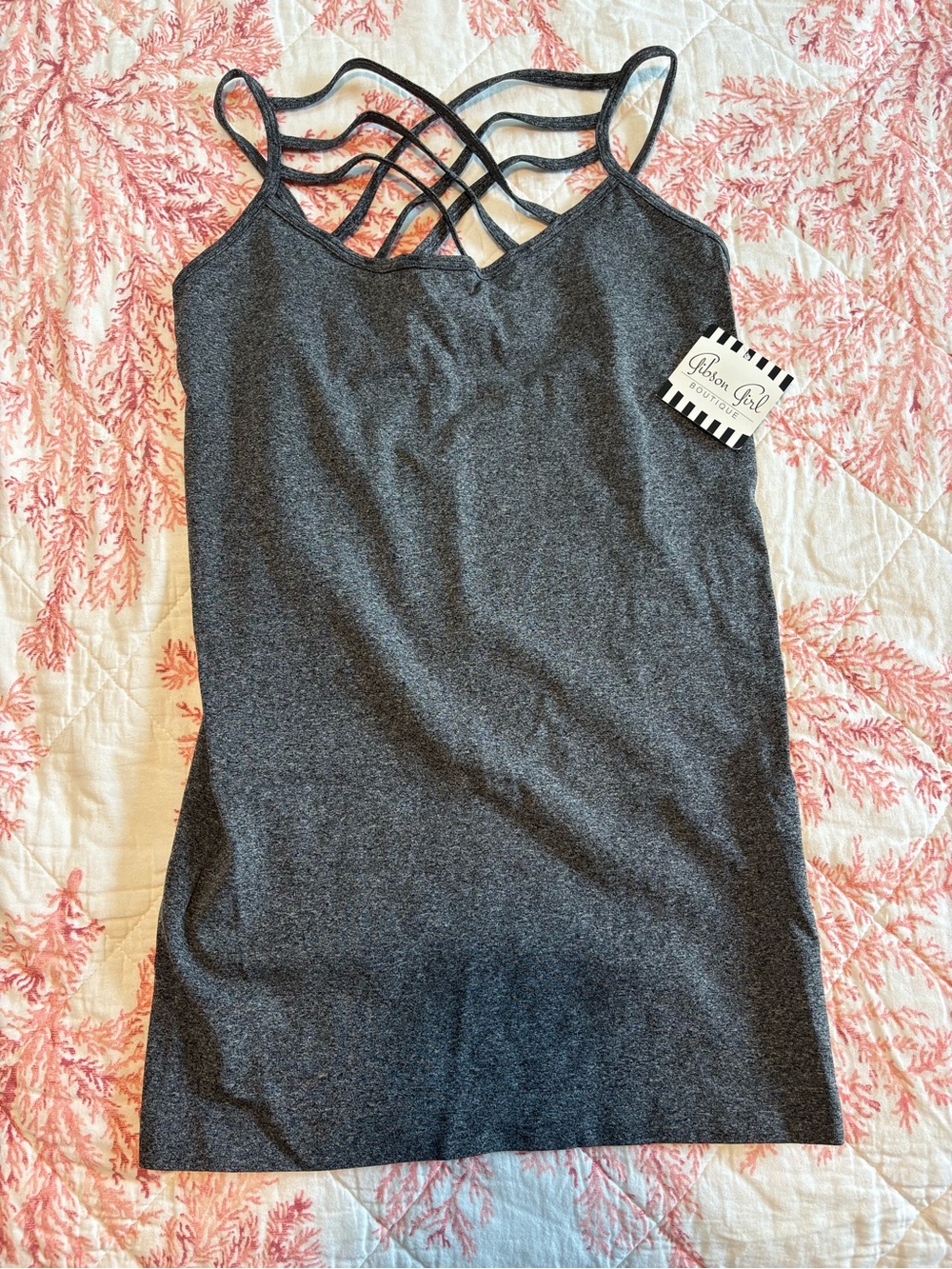 Zenana Outfitters Charcoal Strappy Crisscross Cami